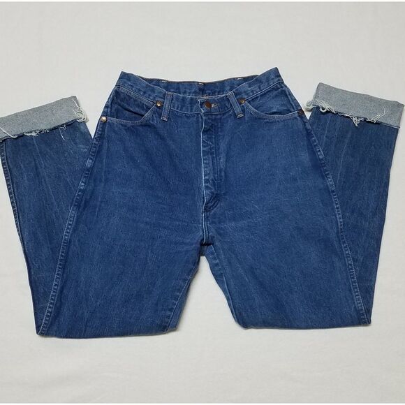 VINTAGE 1970s Wrangler USA Made Raw Cut High Rise Cropped Mom Jeans 12 - Picture 4 of 11